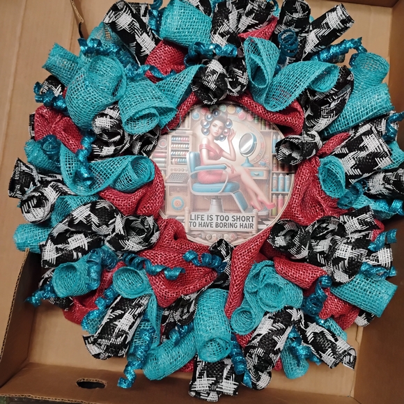 Colorful Burlap Wreath with Fun Sign - Picture 1 of 5